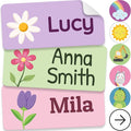Personalized Name Labels for Kids (210 Labels) - Durable & Waterproof Custom Name Stickers for Clothing Tags, School Supplies, Camp & Daycare - Flowers (1.2”x0.5”)