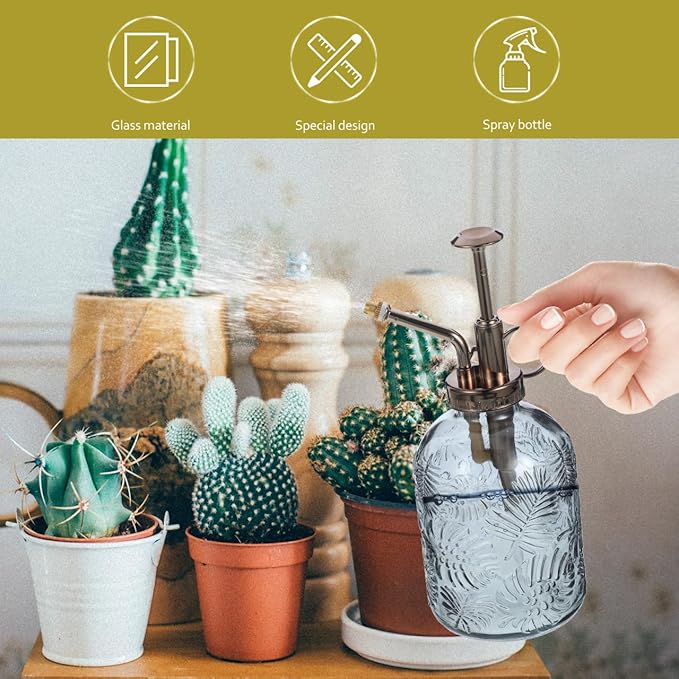 Yardwe Vintage Glass Plant Mister Spray Bottle, 350ml Indoor Watering can with Antique Bronze Pump, Small Garden Sprayer for Houseplants, Succulents, and Flowers (Copper)