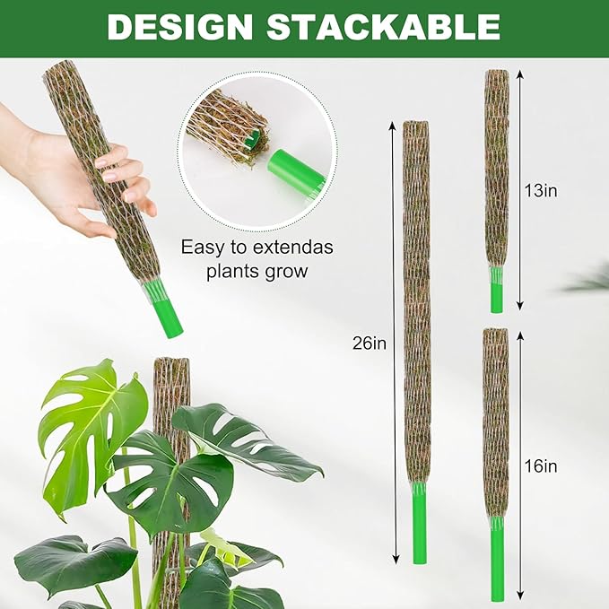 Moss Pole for Plants 2 Pcs 13+16 Inch Modern Mesh Design Green Moss and Plastic Plant Support Extension