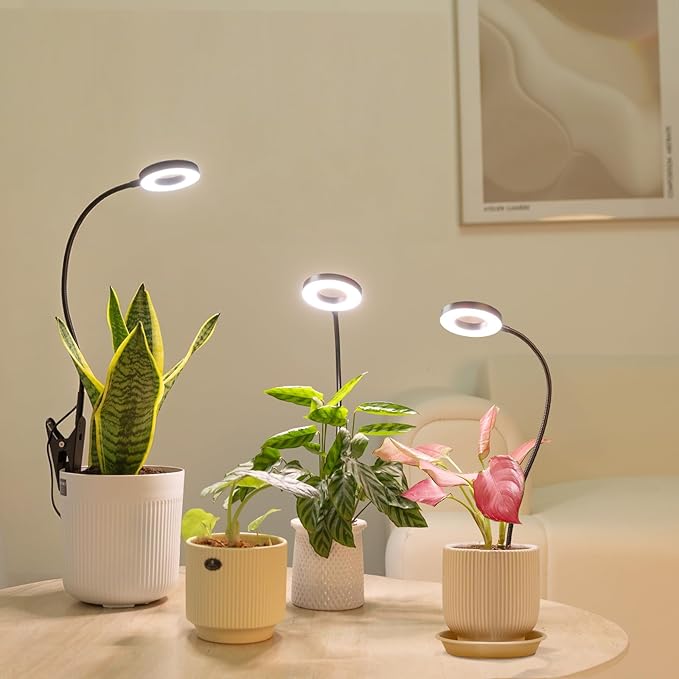 LORDEM Indoor Plant Grow Lights with 6/8/12/16H Auto Timer, 3 Spectrum Modes, Full Spectrum LED, Adjustable Height, for Small Plants, 3Pack Black