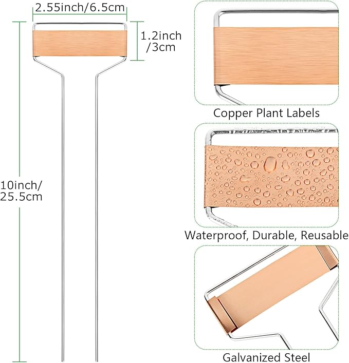 40Pack 10Inch Metal Plant Labels, Garden Plant Tags, Copper Garden Planting Markers for Seed Potted Herbs Flowers Vegetables (30 x 6.5 cm) - Weatherproof