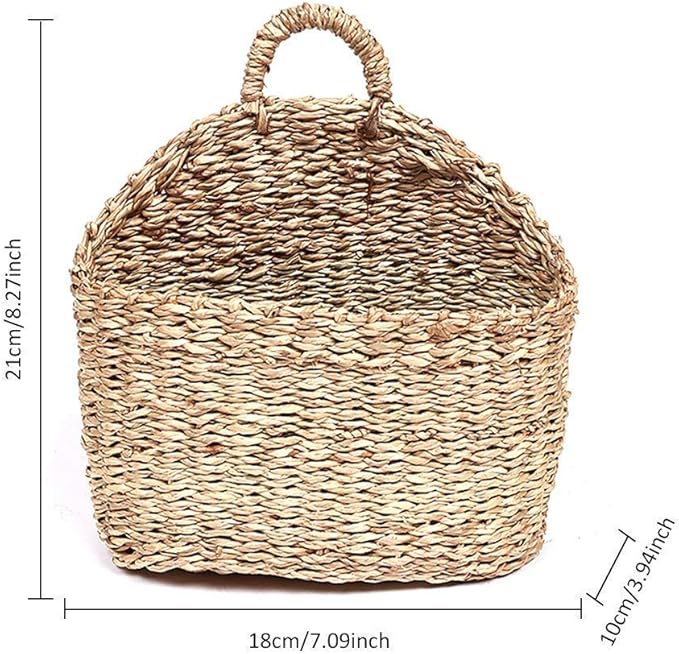 Seagrass Wicker Storage Basket with Handle - Semi-Circular Willow Woven Hanging Basket for Home, Garden, Wedding Wall Decor