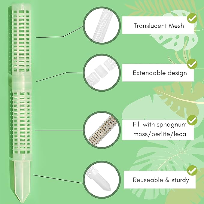 9 PCS Stackable Transparent Plastic Moss Pole for Plants Monstera, Plant Support for Indoor Plants, Indoor Plant Accessories Support Stakes, Plant Stakes for Indoor Plants Plant Pots