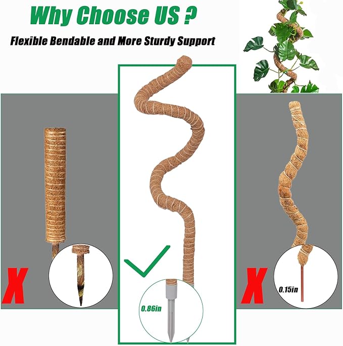 3-Pack Tall Moss Poles (50 Inch) - Coco Coir Plant Support Sticks for Potted Plants (Monstera, Pothos, Philodendron)