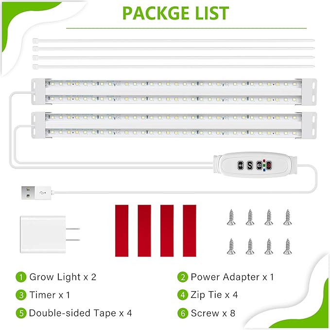 FOXGARDEN Dual-Row Grow Light Strip Full Spectrum, 480 LEDs Plant Lights for Indoor Growing with 4/8/12H Timer, Strip Grow Light for Indoor Plants, 10 Dimmable Levels, 2 Pack