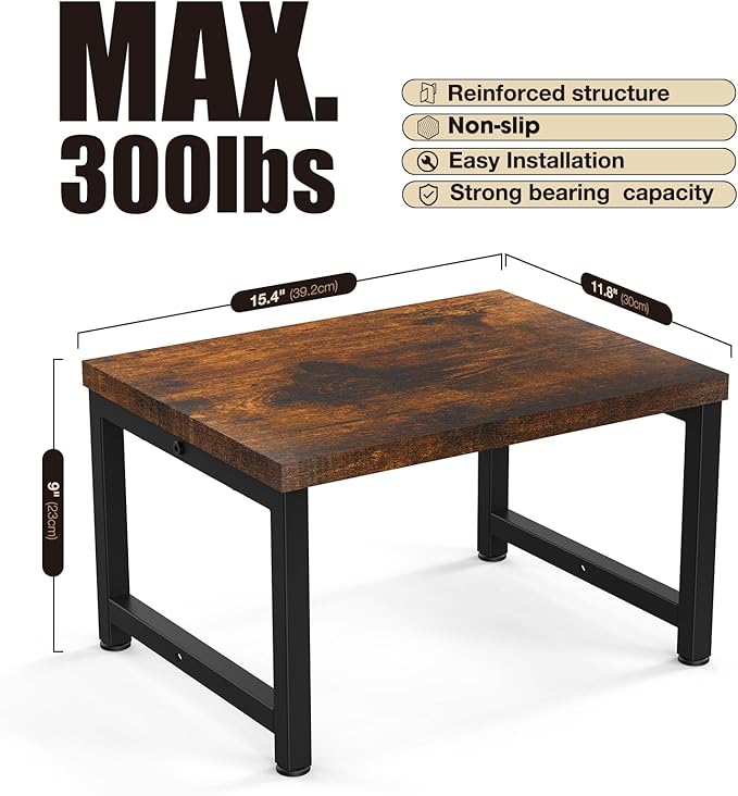 Flottian 9" Wooden Step Stools for Adults Kids,15.4" Extra Wide Heavy Duty Step Stool Holds Up to 300 lbs,Bed Step Stool for High Beds,Stools for Bedroom,Kitchen,SUV ect, Easy Assemble, Rustic Brown