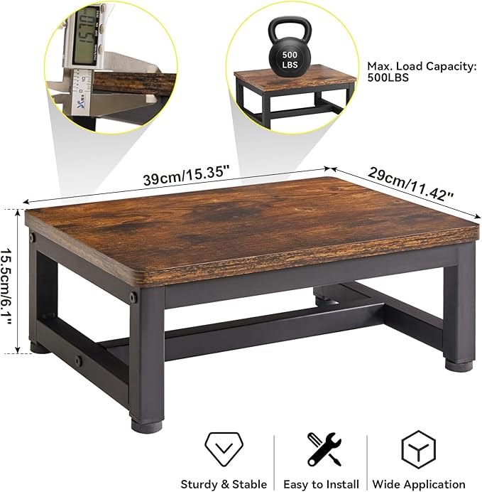 IBUYKE One Step Wooden Step Stools for Adults Kids, Heavy Duty Bedside Step Stool with 500 Lbs Capacity, Non-Slip Stepping Foot Stool for Bedroom Livingroom Bathroom Kitchen, Rustic Brown TBD001H