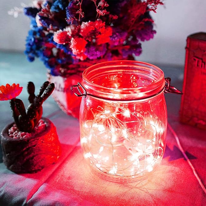 Ariceleo Led Fairy Lights Battery Operated, 2 Packs Mini Battery Powered Copper Wire Starry Fairy Lights for Bedroom, Christmas, Parties, Wedding, Centerpiece, Decoration (5m/16ft Red)