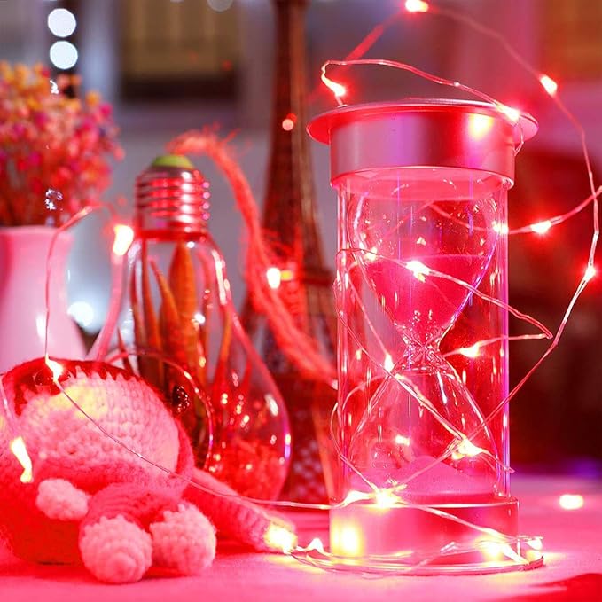 Ariceleo Led Fairy Lights Battery Operated, 4 Packs Mini Battery Powered Copper Wire Starry Fairy Lights for Bedroom, Christmas, Parties, Wedding, Centerpiece, Decoration (5m/16ft Red)
