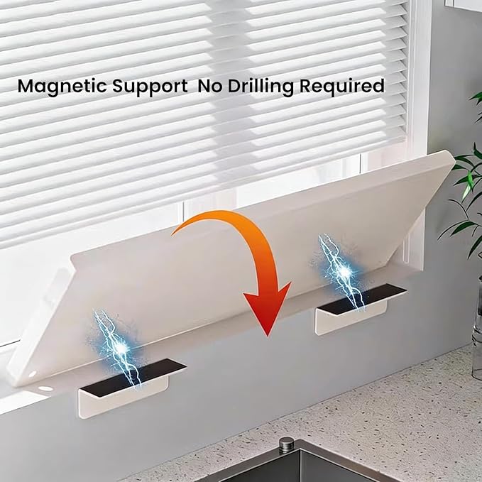 24x10in Window Sill Extender Plate, Carbon Steel Plants Shelf Countertop Extension Board with Magnetic Base for Kitchen Bathroom Organization (Off White, 23.6x9.8in)