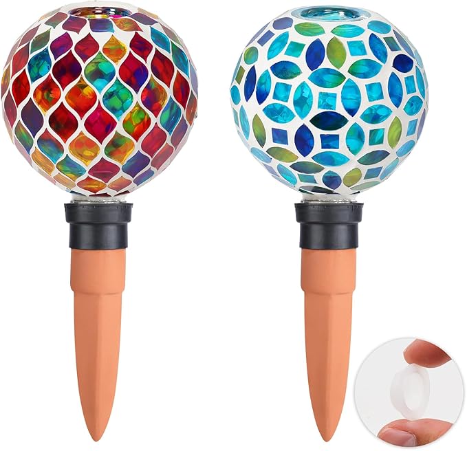 Plant Watering Spikes Mosaic Self Watering Globes 2 Pack Large Self Watering Planter Insert Automatic Watering Bulbs for Outdoor Plants