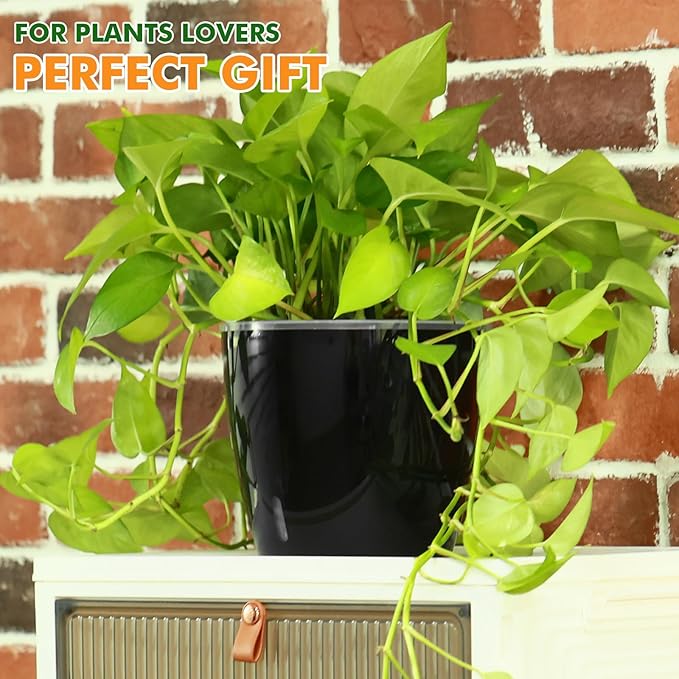 Planterhoma 5/6.7 Inch Self Watering Pots for Indoor Plants, 8 Packs Self Watering Planters for Orchid, Spider Plant, Devil's Ivy & African Violet, Water Indicator & Black Wick Pots, Black