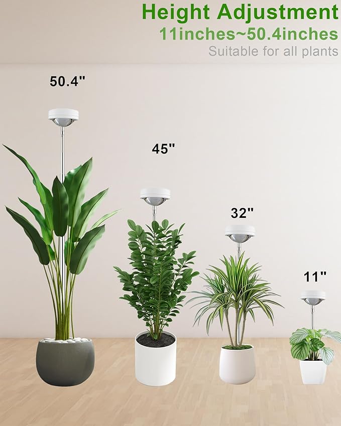 Plant Grow Light,yadoker LED Growing Light Full Spectrum for Indoor Plants,White Magnifying Glass Plant Lights,Height Adjustable, Automatic Timer, 5V Low Safe Voltage,Idea for Large