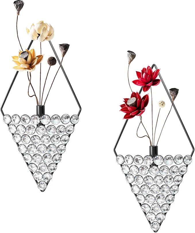 2 Pcs Boho Wall Decor Hanging Planters Bling Jeweled Wall Mounted Metal Wall Decor Modern Home Decor Display Wall Art Bedroom Bathroom Living Room-15.7 inch