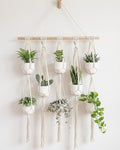Bamworld Macrame Plant Hanger with Wooden Dowel Multi-Tier Hanging Planters for Indoor Plants Wall Mounted Hanging Plant Holder with 7 Pockets Boho Hanging Baskets for Wall Decor(Pot Not Included)