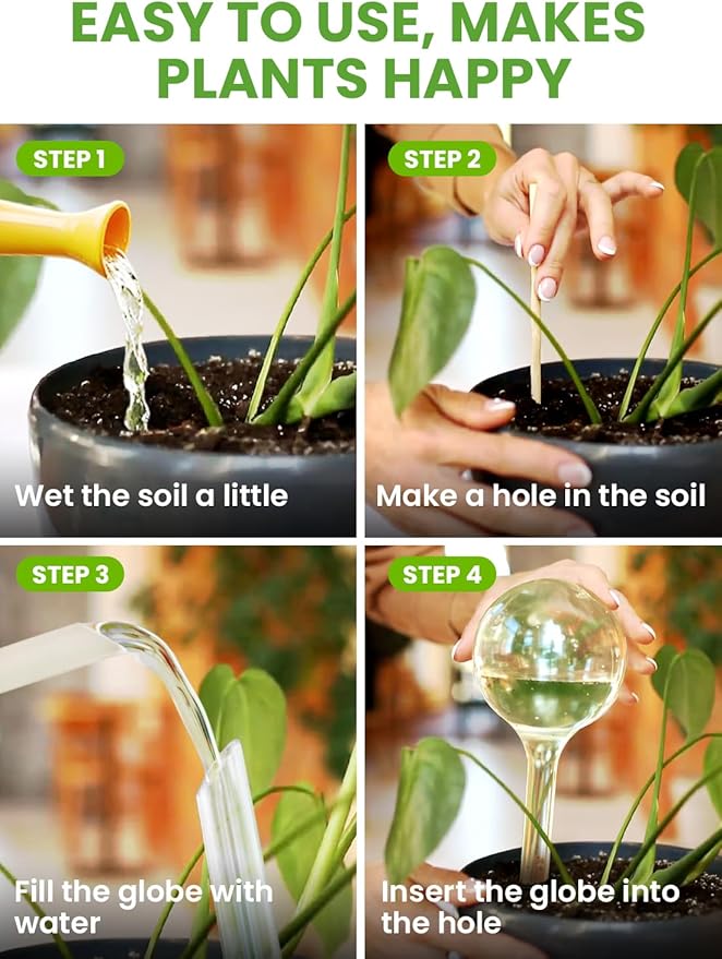8 pc Plant Watering Globes Plastic - Automatic Plant Waterer Set Include Accessories for Indoor and Outdoor Pots - Self Watering Planter Insert System with Plastic Bulbs, Gift for Gardener (8 Globes)