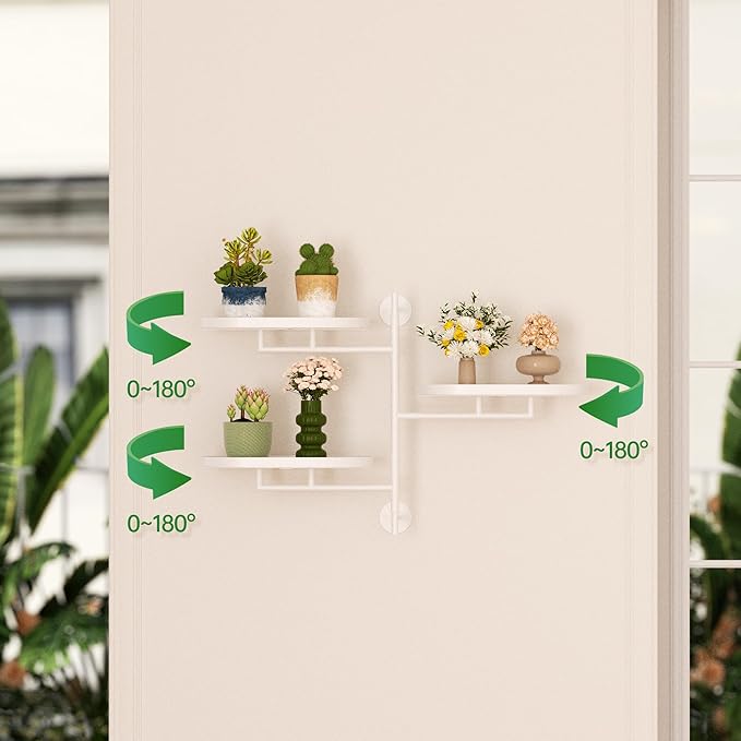 YQSLYSF Window Rotating Plant Stand Shelf Indoor White Metal Floating Shelves 3-Tier Wall Mount Plant hanger Holders for Wall Planter Modern Home Decor window sill gifts