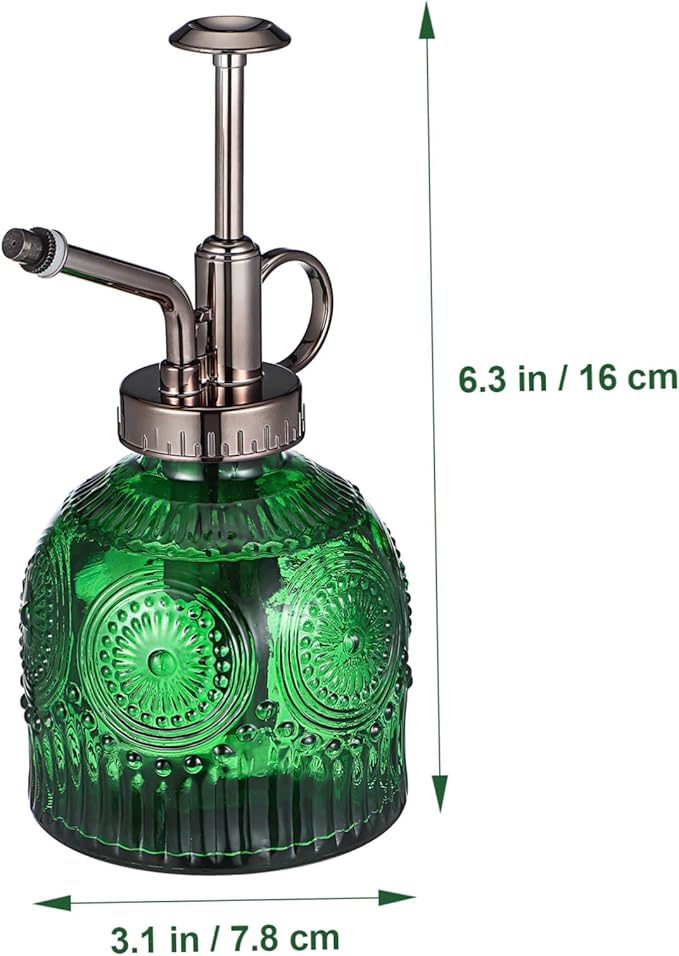 Healifty Glass Plant Mister Spray Bottle with Elegant Green and Antique Nozzle Break Resistant Water Spray for Indoor Gardening Easy One Handed Operation Versatile for Watering and Cleaning
