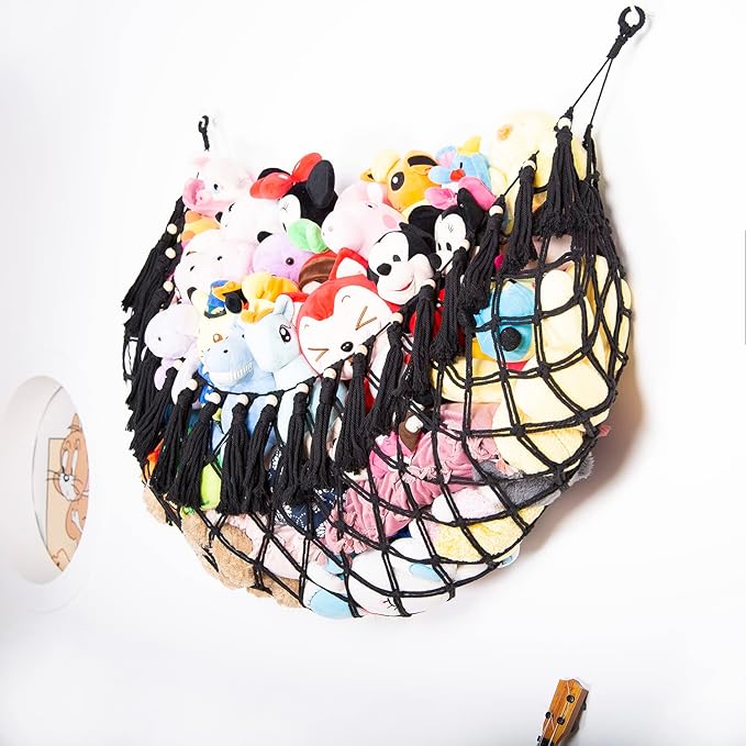YKBU Large Stuffed Animal Net or Hammock Macrame Toy Display Plush Toy Holder Wall Hanging Net for Stuffed Animal Storage_Black