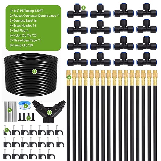 Drip Irrigation System 2026-Upgrade with 16pcs 360° Adjustable Copper Nozzles, 120ft Drip Irrigation Kit Garden Automatic Watering System for Greenhouse, Outdoor Plants, Raised Bed, Potted Plant, Lawn