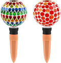 SAVENNA Mosaic Plant Watering Globes with Terracotta Spikes, 17oz Glass Self Watering Globes for Indoor & Outdoor Potted Plants, Decorative Water Drippers, Set of 2