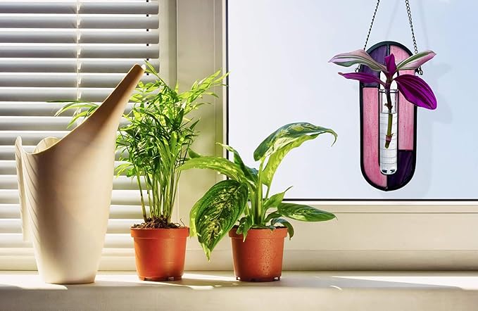 LITMIND Plant Propagation Station, Hanging Hydroponic Planter Terrarium with Vibrant Stained Glass Suncatcher Elements - Perfect for Home & Garden Decor, Includes 2 Glass Propagation Tubes
