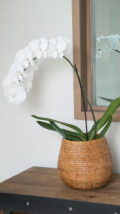 KOUBOO La Jolla Coco Rattan Bowl, Honey-Brown, Large Planter