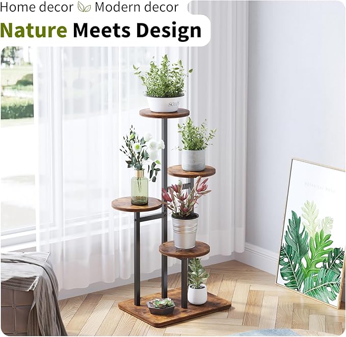 4 Tier Plant Stand Indoor with Grow Light, Tiered Plant Stands for Indoor Plants Multiple, Corner Flower Stand for Living Room, Multi-Layer Vintage Design Plant Shelf