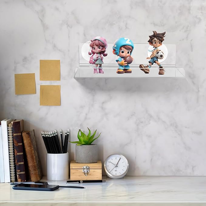 2-Pack 6'' Clear Acrylic Modern Window Mount Floating Shelf, 2 Shelves, 2 Inch Depth, 5 lbs Max Weight, Space Saving, No Drilling, Suction Cup, Bathroom, Kitchen, Wall