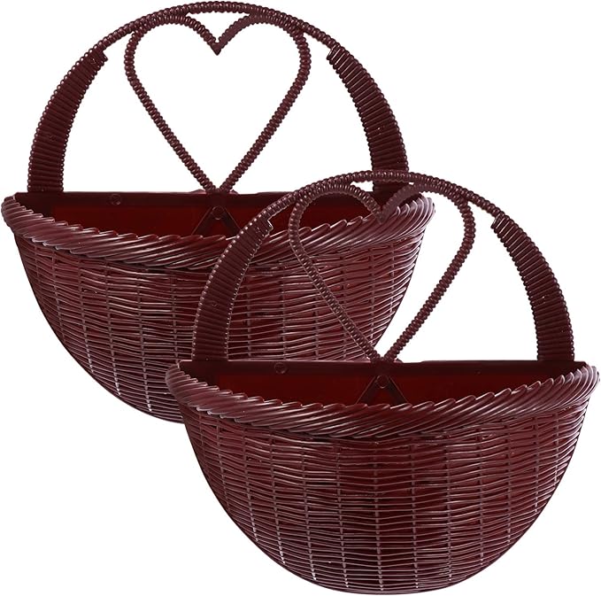 Seagrass Storage Baskets 2Pcs Hanging Planter Baskets Rattan Flower Pots Air Plant Container for Indoor Outdoor Plant Porches Patio Wall Decoration Brown Round Planter