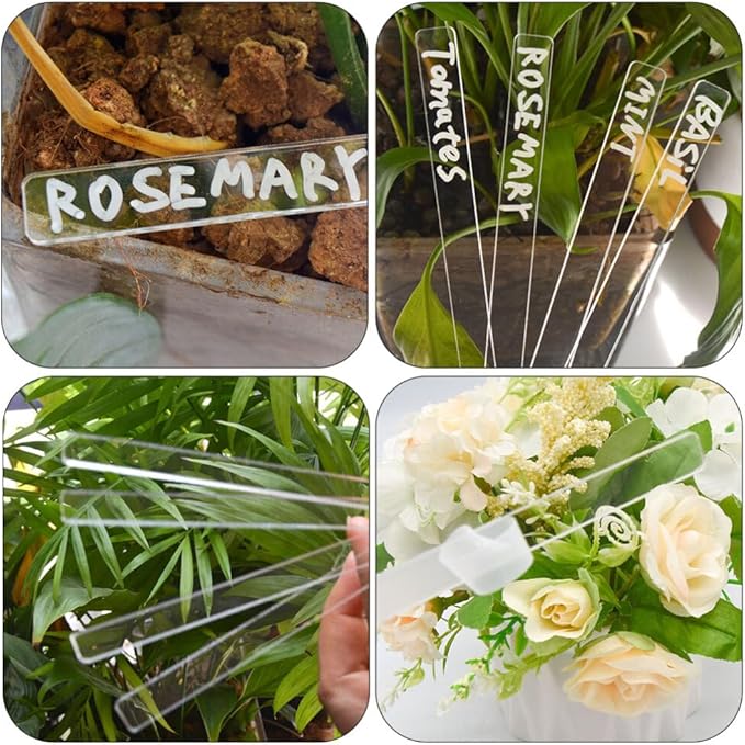 BESTOYARD 120 Pcs Acrylic Plant Tags Clear Garden Markers for Indoor Outdoor Use Succulent Labels Waterproof Plant Name Tags for Flower Pots and Planters