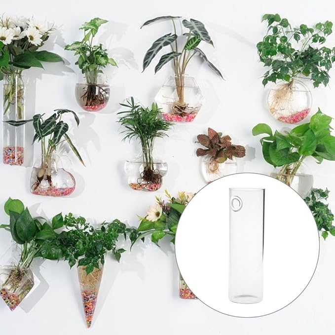 Wall-Mounted Plant Terrarium Propagation Station Hanging Glass Tubes Flower Vase for Hydroponics Plants, Bathroom, Home Offices Living Room Decor Gift, Cylinder
