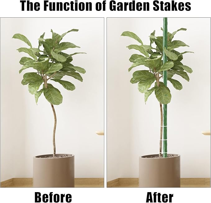 FEED GARDEN Garden Stakes 57 Inch 25 Pack,Sturdy Plant Metal Sticks Support,Plastic Coated Plant Stakes,Tomato Stakes,Beans,Trees
