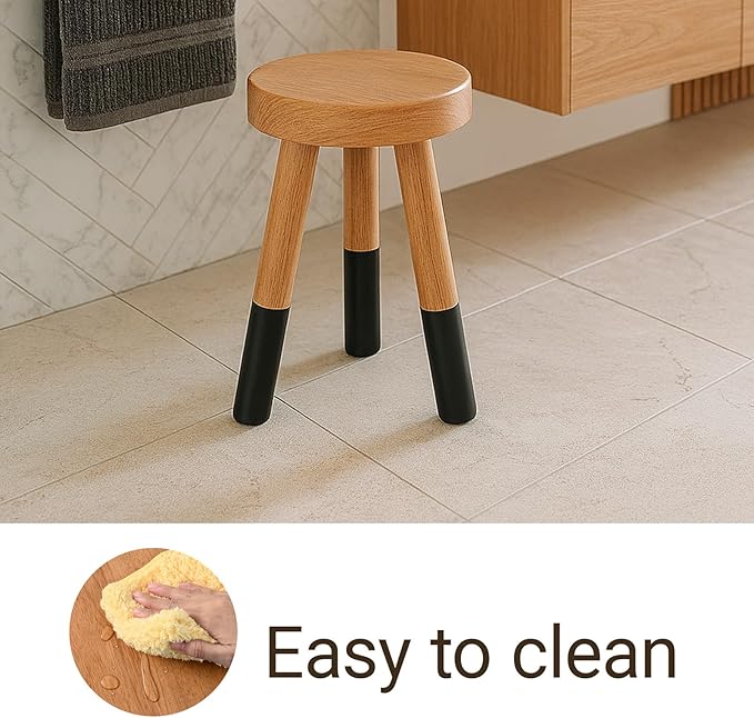Rubber Wood 9" Round Plant Stand |Dip Dyed Black Stool, Wood Riser |Milking Stool (12" H)