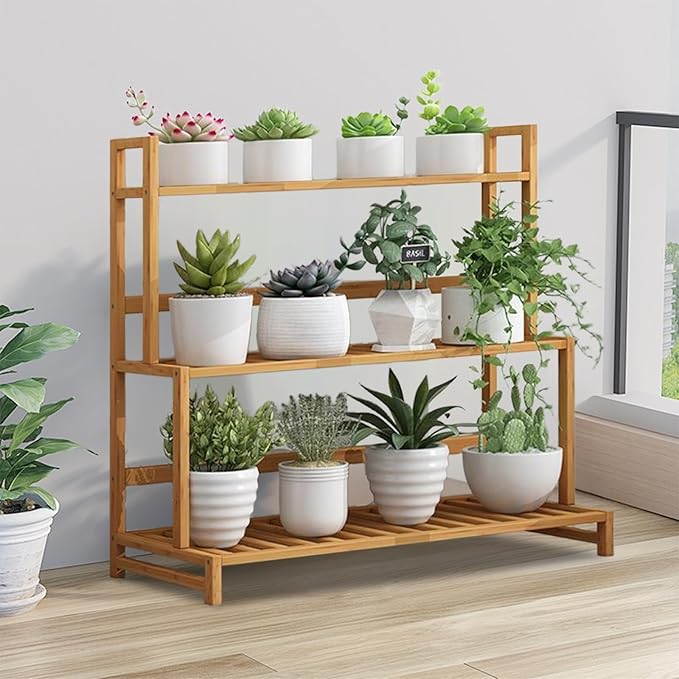 Simcat Plant Stand Indoor - Plant Stand Outdoor for Multiple Plants Wood Plant Shelf Multi-tier Planter Stand Flower Stand for Patio Garden Living Room Balcony Bedroom (3 layers- 60 * 33 * 72cm)