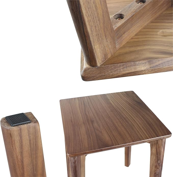 18-Inch Walnut Wood Stool, Stackable Backless Wooden Seating Solution with Square Top Anti-Slip Felt Pad for Kitchen, Rooms, Office, Studio, Garden (1)
