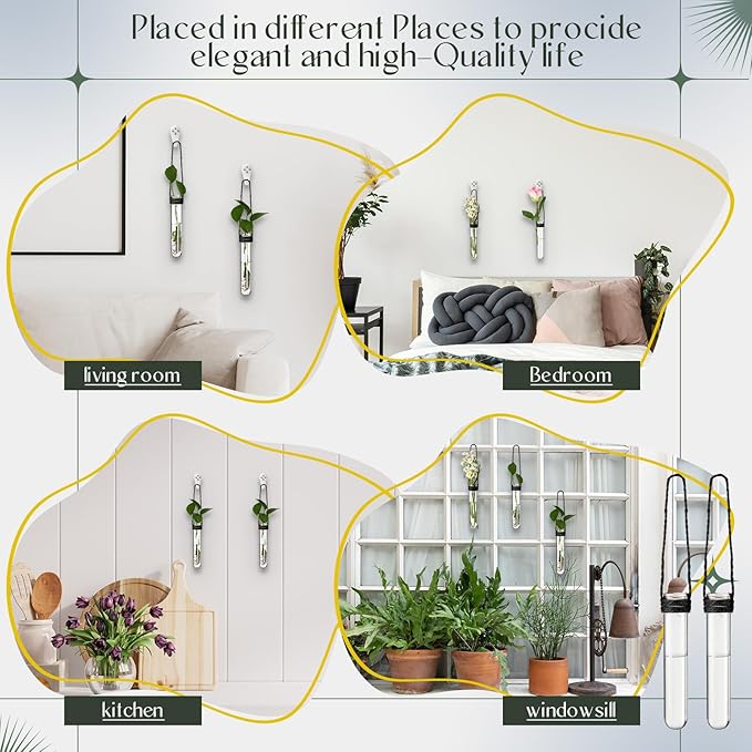Baderke 12 Pack Plastic Hanging Propagation Tubes Propagation Station Vases Wall Hanging Plant Vase for Planters Hydroponic Office Garden Flowers Decor Lover Gift (Black)