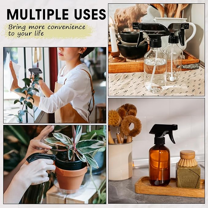 2 Packs Plastic Spray Bottles 360°Water Spray Bottle for Cleaning - 10 oz/300 ml Upside Down Spray Bottle Small Squirt Bottle with Adjustable Nozzle for Hair, Cooking, Plant, Pet (Brown + Green)