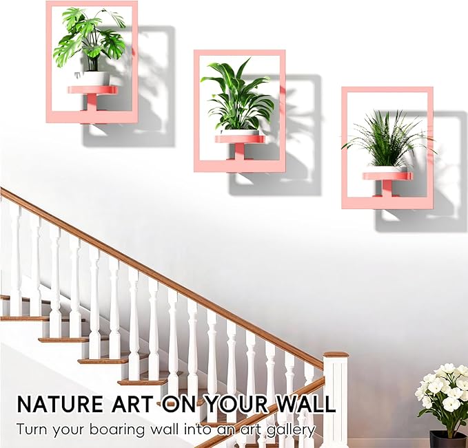 Wall Shelves for Plants, Hanging Frame Decor Planter for Indoor Plants, Wall Plant Holder for Living Room/Entryway/Garden Flower Pot Holder Free Garden Shears (Square-Pink, 2pcs)