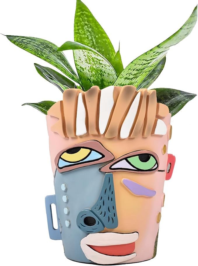 Midogaigai Abstract Face Planters Pots Head,Unique Head Planter for Indoor Plants,Funny Face Flower Pot,Colorful Plant Pots for Outdoor Garden Decor and Home Art Decoration(Contemporary)