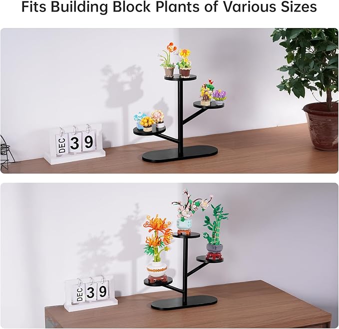 NiHome Tree-Shaped Bamboo Display Stand for LEGO Botanical Collection Sets, Multi-Tier Showcase Figurine Display Shelf Riser for Collectibles and Room Decor, Perfume Riser Holder, Tabletop Plant Stand