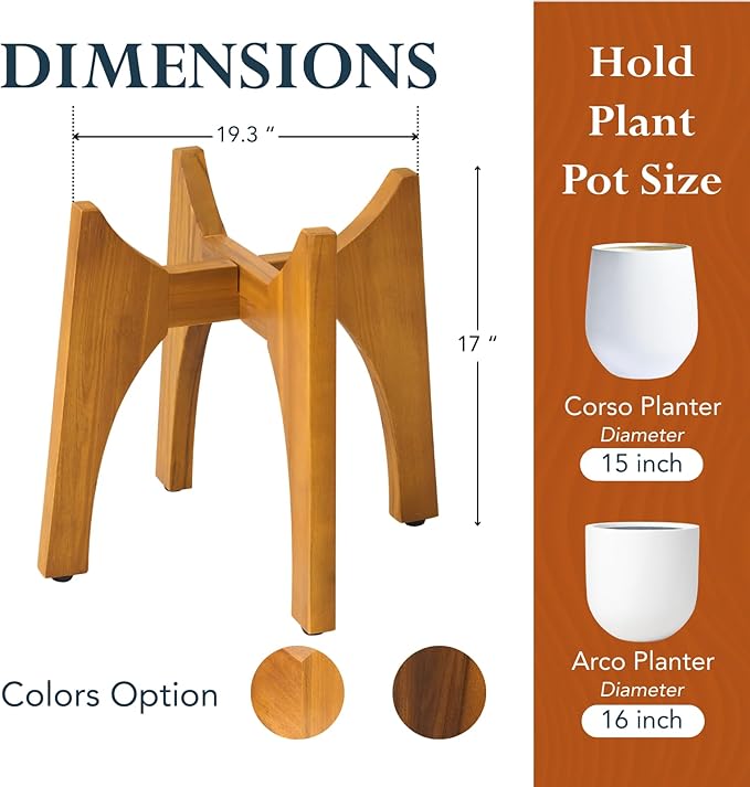 KUTE NEST Acacia Wood Plant Stand - Elegant Match for Corso/Arco Planter, Medium Indoor Solid Wood Plant Holder with Golden Teak Finish for Modern Home Decor (Golden Teak, High - Medium)
