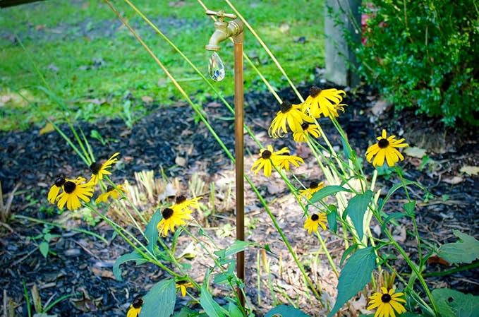 Floating Crystal Droplet Copper Garden Sculpture - Whimsical Metal Faucet Stake for Outdoor Decor - Unique for Gardeners