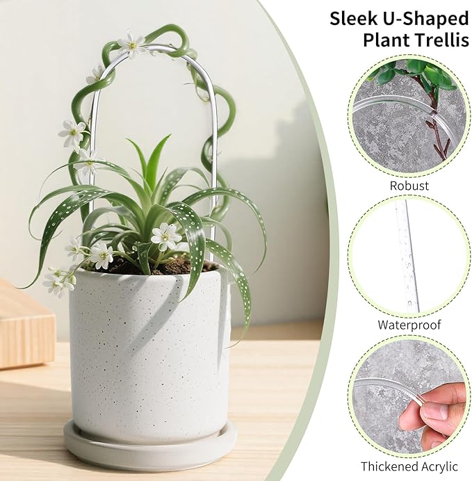 2 Pack Thickened U-Shaped Acrylic Trellis for Indoor Plants, Small Clear Plant Trellis for Potted Plants Climbing Plants Garden Accessory for Pothos Hoya Trellis Indoor Outdoor