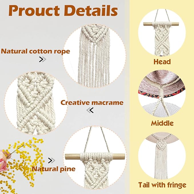 Hat Racks Hat Hangers for Wall, Bohemian Hat Organizer for Wall Hanging Hat Display, Hand Weaving Boho Hat Rack Decorative Cowboy Women Hat Holder for Wide Brim Bowler Fedoras Caps