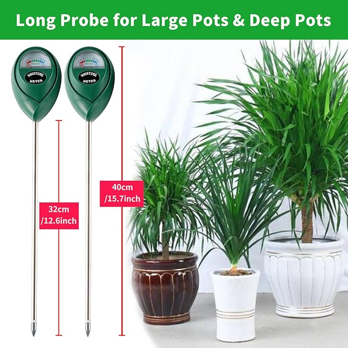 Extended Long Probe Soil Moisture Meter, 2 Pack Plant Water Meter Soil Meter Moisture Sensor Hygrometer for Indoor Outdoor Plant Care,No Battery Needed(Green)