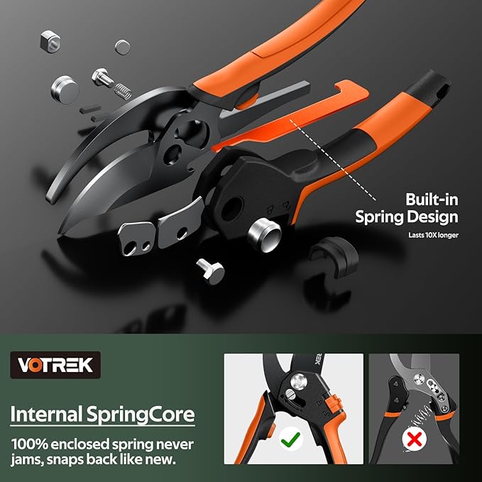 VOTREK® Pruning Shears, [Patented Stepless Handle Opening] - Garden Clippers with Ultra-Sharp SK5 Steel for Weak Hand, Bonsai Scissor Universal Fit for All Hand Sizes, Effortlessly Cut 1-Inch Branches