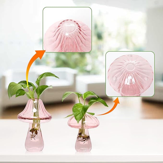 Mushroom Glass Vase Propagation Stations Flower Vases Home Decor Mushroom Planter Cute Vases Garden Decoration Set of 2