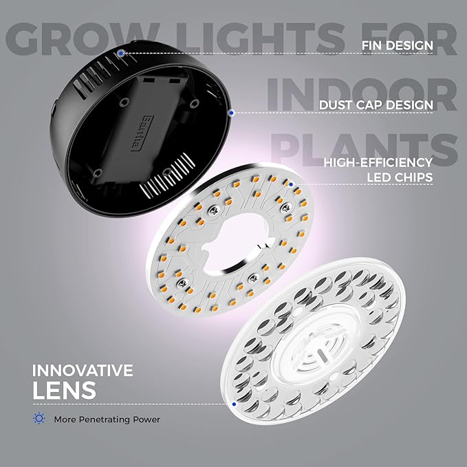 Barrina Orbgrow OG09 Puck Grow Light with Timer, Pinkish White 54W(6 x 9W, 810 Watt Equiv), Full Spectrum Plant Light for Indoor Plants, Magnetic & Linkable, 5 Levels Dimmable, 6 Packs, Black