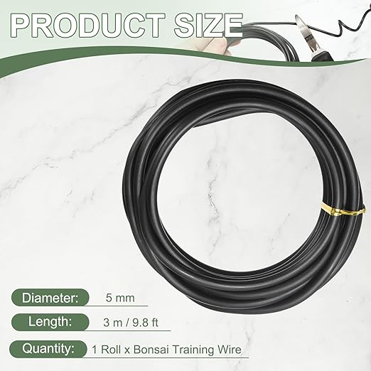 Bonsai Training Wire, 5mm x 9.8 ft Anodized Aluminum Floral Plant Training Wire Bendable Metal Stems Accessories for Gardening Branch Fixing Crafts (Black)